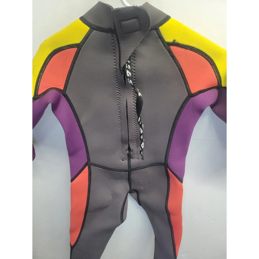 X-Manta Kids Full Body Wetsuit Grey Purple‎ Yellow Orange Neoprene Size S 100/54